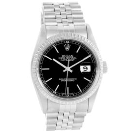 Rolex Datejust 16220 Stainless Steel Black Baton Dial Mens 36mm Watch