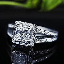 Extraordinary Engagement Ring with center 1.16ct Princess Cut Diamond RN-17500