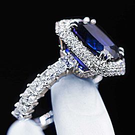 18k White Gold Blue Sapphire Diamond Ring Size 6