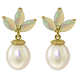 9.5 CTW 14K Solid Gold Dangling Earrings Cultured Pearl Opal