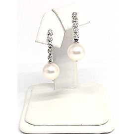 14K White Gold Cultured Ayoka Pearl Diamond Earrings