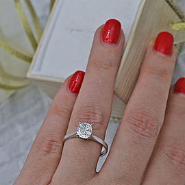 Platinum Engagement Ring features GIA Certified Round F color SI1 clarity DIA