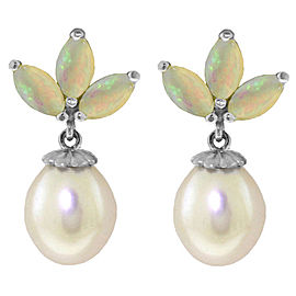 9.5 CTW 14K Solid White Gold Dangling Earrings Cultured Pearl Opal