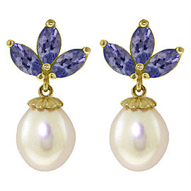 9.5 CTW 14K Solid Gold Dangling Earrings Cultured Pearl Tanzanite