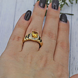 10k Yellow Gold color stone Cocktail ring features center oval Yellow Sapphire