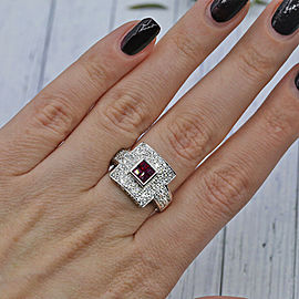 White Gold Fashion Ring Features Center Princess Cut 4 Rubies and 0.70ct of DIA