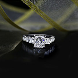 18k White Gold AGI Certified Engagement Ring featured with 3.00ct TCW Diamonds