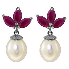 9.5 CTW 14K Solid White Gold Dangling Earrings Cultured Pearl Ruby