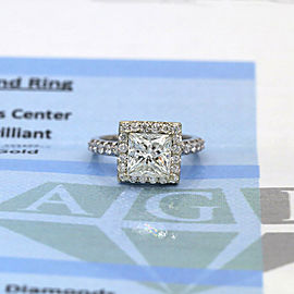 14k White Gold AGI Certified Engagement Ring featured with Natural 4.02ct. DIA