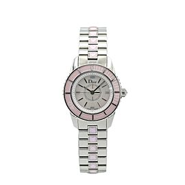 Womens Christian Dior Stainless Steel Watch w/ Mother of Pearl Dial & Pink Bezel