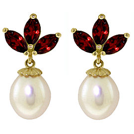 9.5 CTW 14K Solid Gold Dangling Earrings Cultured Pearl Garnet