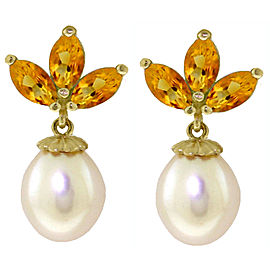 9.5 CTW 14K Solid Gold Dangling Earrings Cultured Pearl Citrine