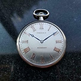 TIFFANY & CO Rare Platinum 14736 Pocket Watch 45mm, c.1930s Swiss Luxury LV980