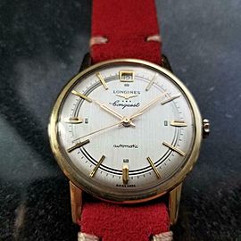 LONGINES Men's Gold-Capped Conquest Date Automatic c1970s Swiss Vintage LV563RED