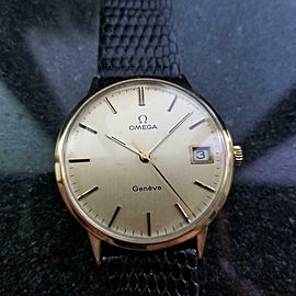 Men's Vintage Omega 14K Gold Geneve Manual-Wind w/Date, c.1970s Swiss LV790BLK