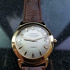 Men's Vintage Ulysse Nardin 18k Gold Automatic Dress Watch 35mm c.1960s LV654BRN