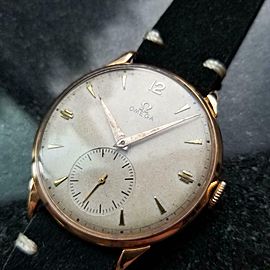 Men's Omega 18K Rose Gold cal.265 Dress Watch 37mm c.1947 Swiss Vintage MS177BLK