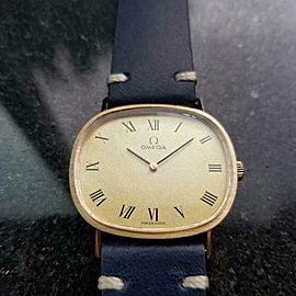 Men's Omega 14k Solid Gold Hand-Wind Dress Watch, c.1970s Vintage Luxury LV75BLU