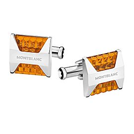 MONTBLANC STAINLESS STEEL RARE REFLECTOR CUFFLINKS GOLDEN AMBER NEW 116652