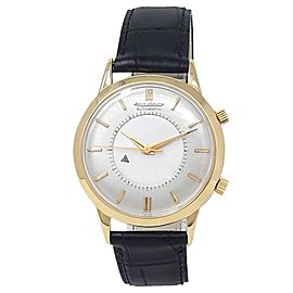 Jaeger-LeCoultre Memovox 18k Yellow Gold Leather Automatic Silver Men's Watch