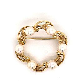 Mikimoto Estate Brooch Pin With Pearls 14k Gold 7.83 Grams 6.07 mm M129