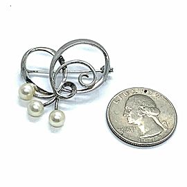 Mikimoto Estate Akoya Pearl Brooch Pin Sterling Silver M103