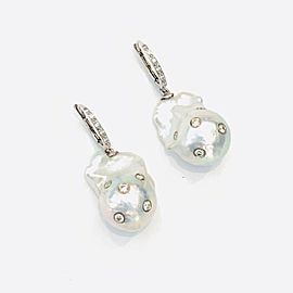 Diamond Freshwater Pearl Earrings 14k Gold 13 mm Certified $4,950 915985