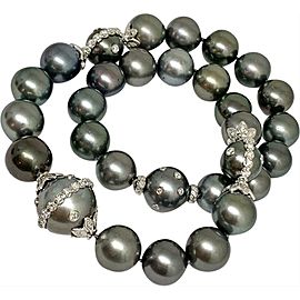 Diamond Tahitian Pearl Necklace 14k Gold 17.5 mm 17.5" Certified $29,750 915540