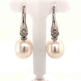 Diamond South Sea Pearl Earrings 13.1 mm 14k Gold Certified