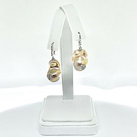 Diamond Golden Freshwater Pearl Earrings 14k Gold Certified