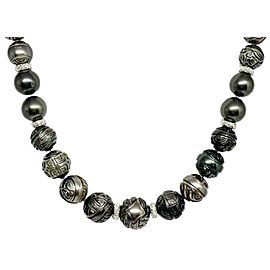 Diamond Carved Tahitian Pearl Necklace 14.8 mm 17" Certified