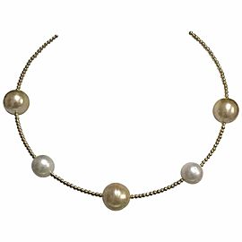 Golden South Sea Pearl Necklace 14k Gold 15.5 mm Italy