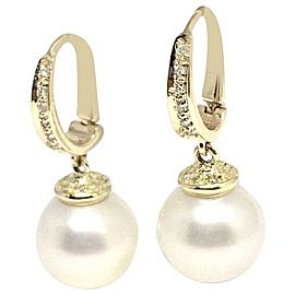 Diamond South Sea Pearl Earrings 14k Gold 11.95 mm