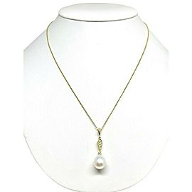 Diamond South Sea Pearl Necklace 12.77 mm 14k Gold Italy Certified