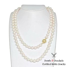 Diamond Akoya Pearl Necklace 14k Gold 8 mm 36 in Certified $9,750 010934