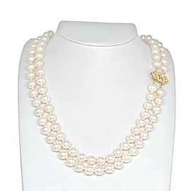 Diamond Akoya Pearl Necklace 8 mm 14k Gold 2-Strand Certified $9,750 010933