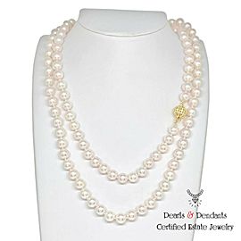 Diamond Akoya Pearl Necklace 14k Gold 8 mm 36 in Certified $9,750 010930