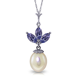 4.75 CTW 14K Solid White Gold Necklace Cultured Pearl Tanzanite