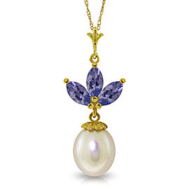 4.75 CTW 14K Solid Gold Necklace Cultured Pearl Tanzanite