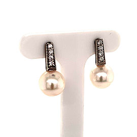 Diamond Akoya Pearl Earrings 14 KT 8.55 mm Certified $1,895 018210