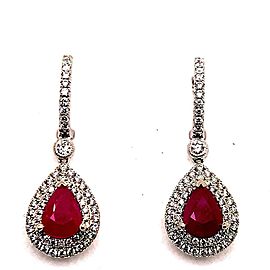 Diamond Ruby Earrings 18 KT White Gold 3.50 TCW Certified $6,950 017703