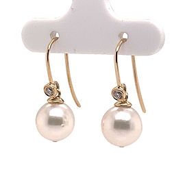 Akoya Pearl Earrings 14 KT Yellow Gold 8.90 mm Certified $990 017531