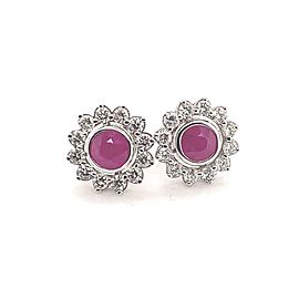 Diamond Ruby Stud Earrings 14k White Gold 3.00 mm Certified $4,550 018668