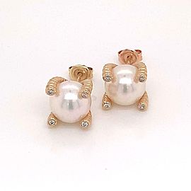 Diamond Akoya Pearl Earrings 14k Yellow Gold 9.35 mm Certified $2,950 017786