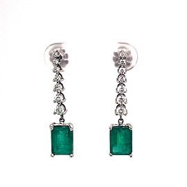 Diamond Emerald Earrings 14k White Gold 3.15 TCW Certified $3,950 018699