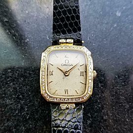 Ladies Omega 18k Solid Gold Diamond Quartz Dress Watch 18mm 1980s Swiss RAC2