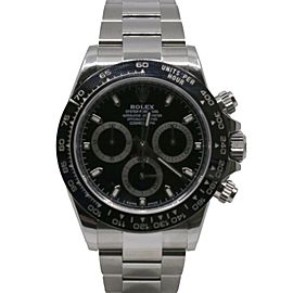 Men"s Rolex Cosmograph Daytona 40, 904L Stainless Steel, Black dial, 116500LN