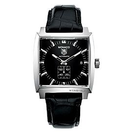 TAG HEUER MONACO WW2110.FC6177 AUTOMATIC BLACK LEATHER MENS LUXURY WATCH