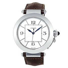 Cartier Pasha 18k White Gold Brown Leather Automatic Silver Men's Watch