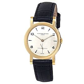 Vacheron Constantin Vintage 18k Yellow Gold Leather Manual Silver Ladies Watch